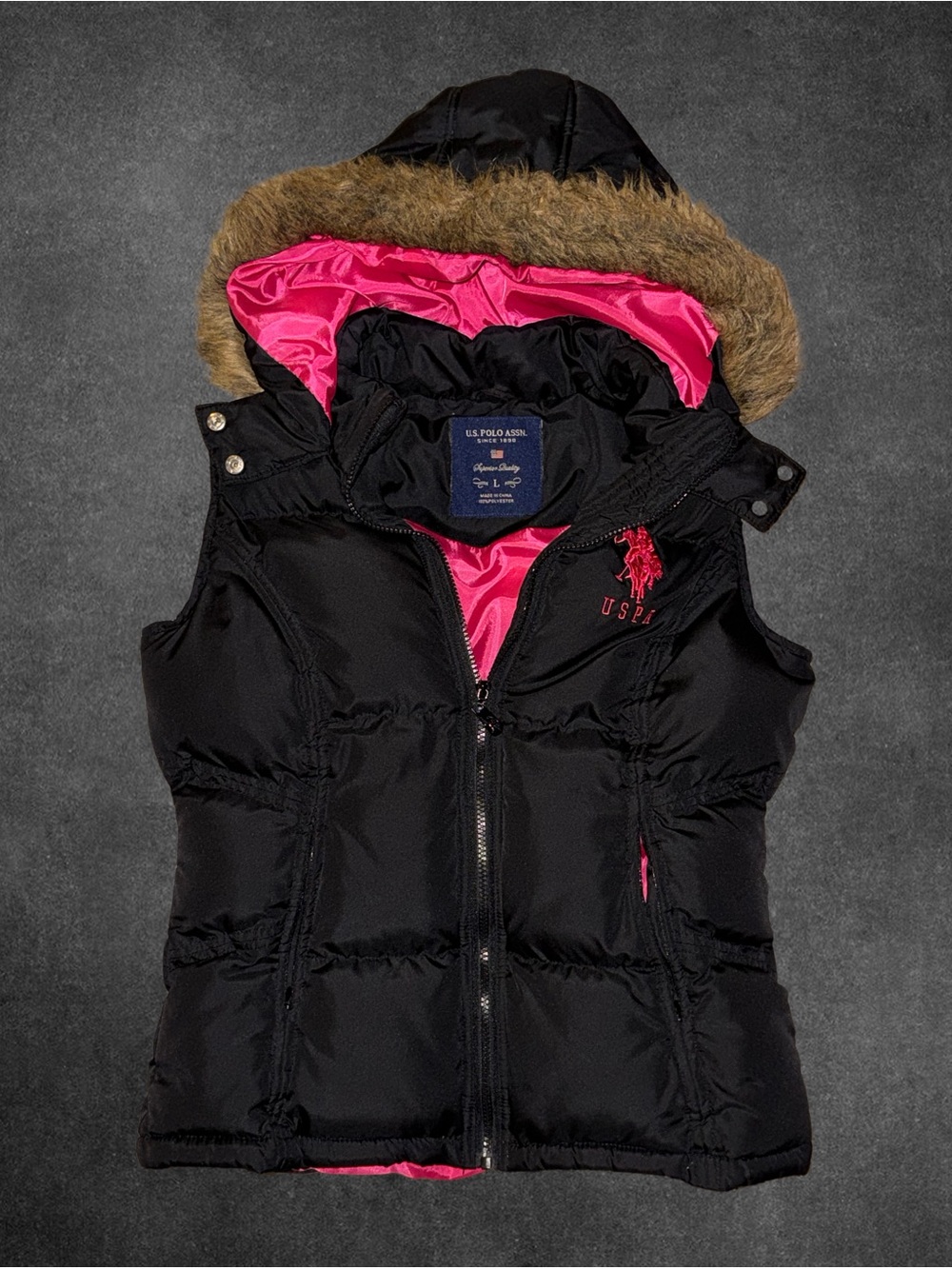 U.S. Polo Assn. Black & Pink McBling Puffer Vest